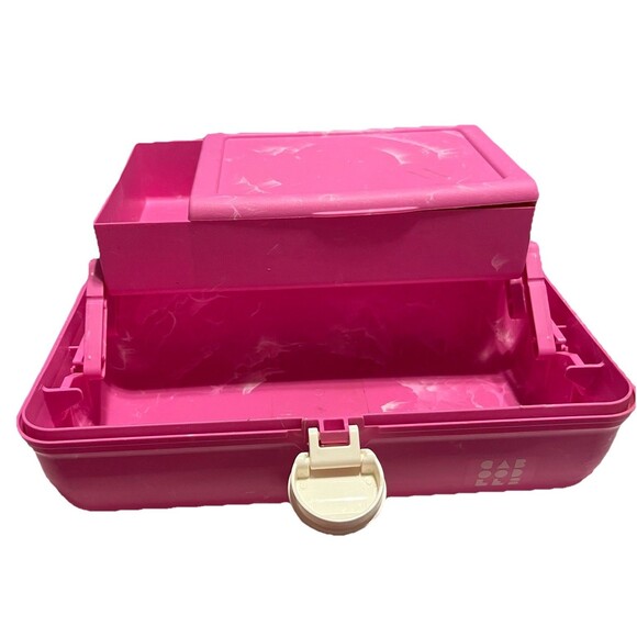 Vintage Caboodles Makeup Case Pink Marbled Train Travel Cosmetic Box Mirror USA - Picture 3 of 10